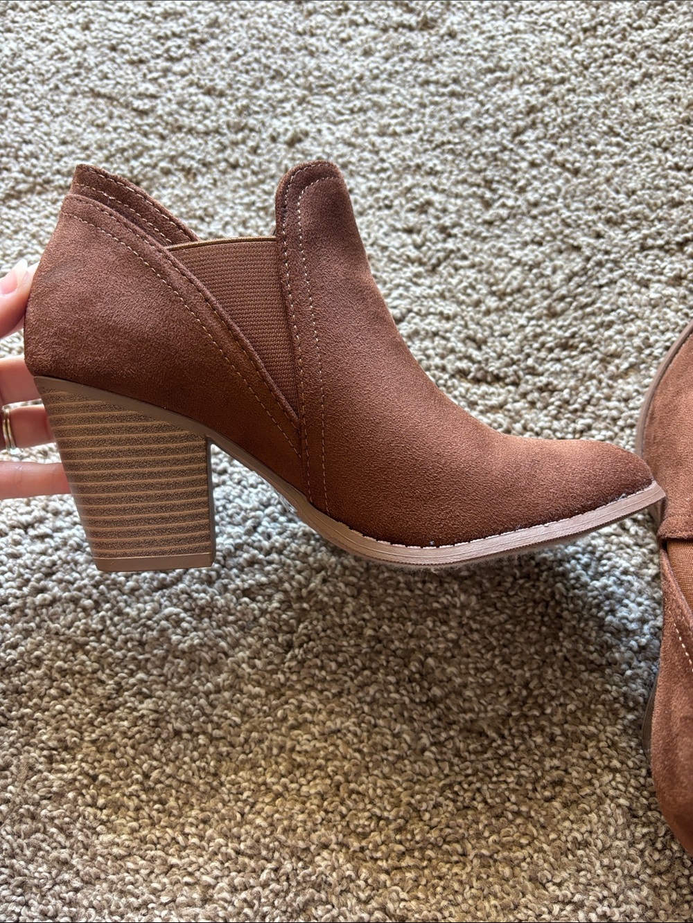 Women’s Brown Suede Ankle Booties - Classic Slip-On Style - Picture 3 of 4